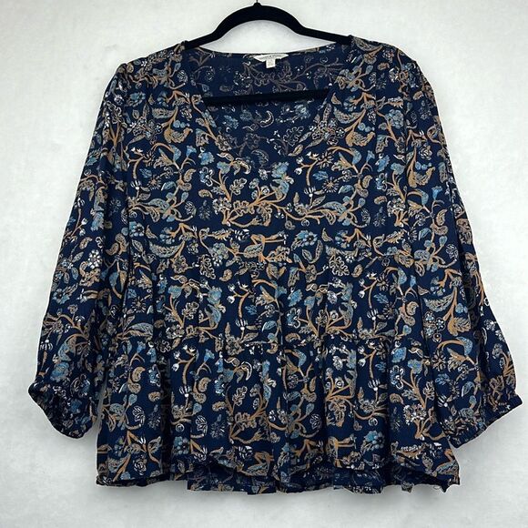 Lucky Brand Tops - Lucky Brand Tops Relaxed V Neck Blouse Women’s Large Puff Sleeve Ruffled Boho